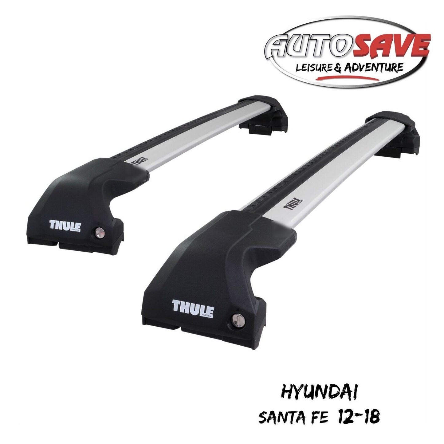 Thule WingBar Edge Silver Aluminium Roof Bars for Hyundai Santa Fe 12-18 Rails