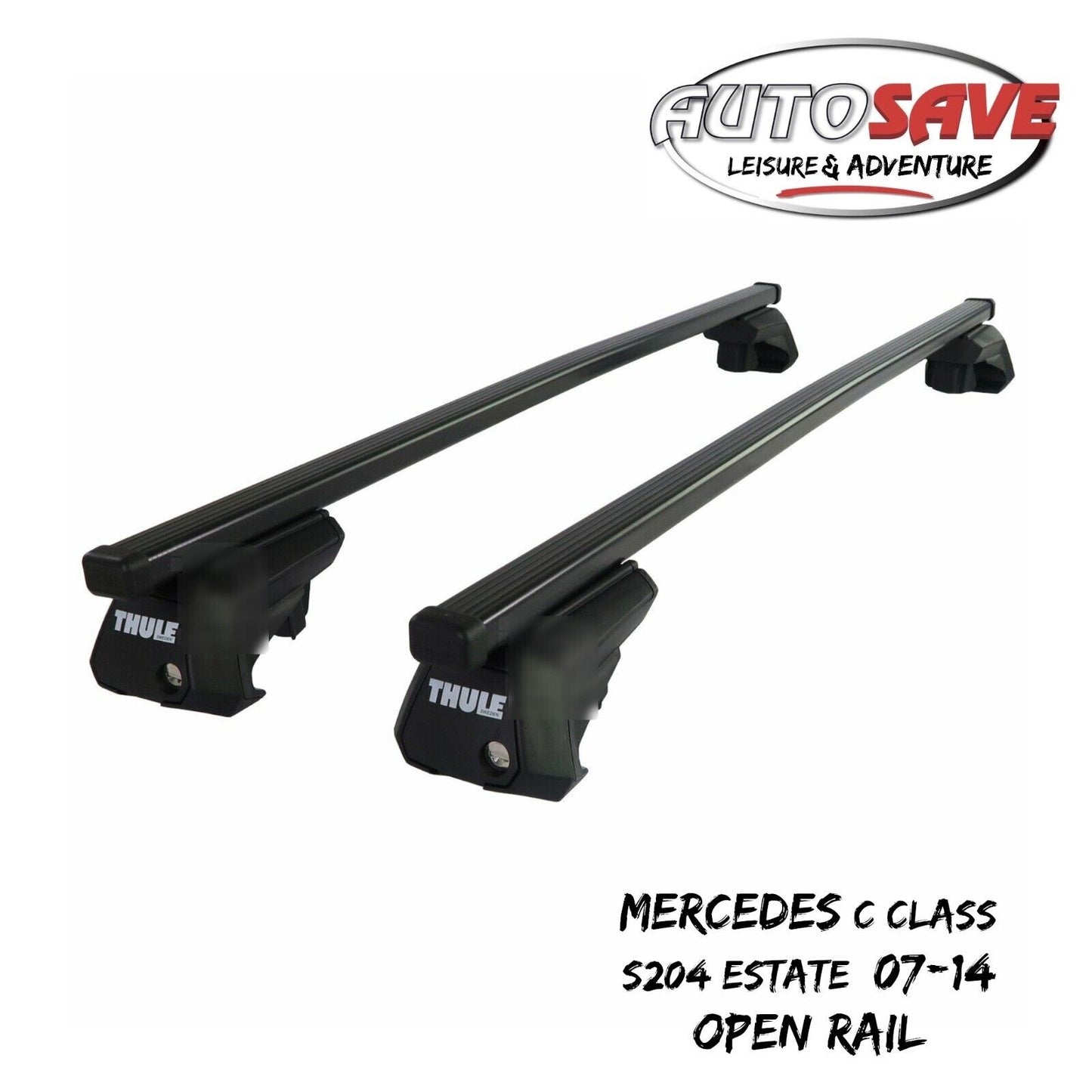 Thule Steel SquareBar Evo Roof Bars Mercedes C Class S204 Estate 07-14 Open Rail