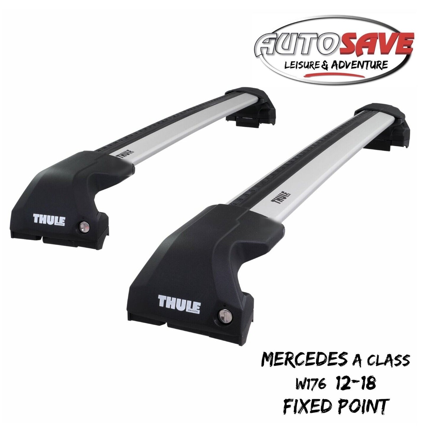 Thule WingBar Edge Silver Roof Bar Set for Mercedes A Class W176 12-18 Fixpoints