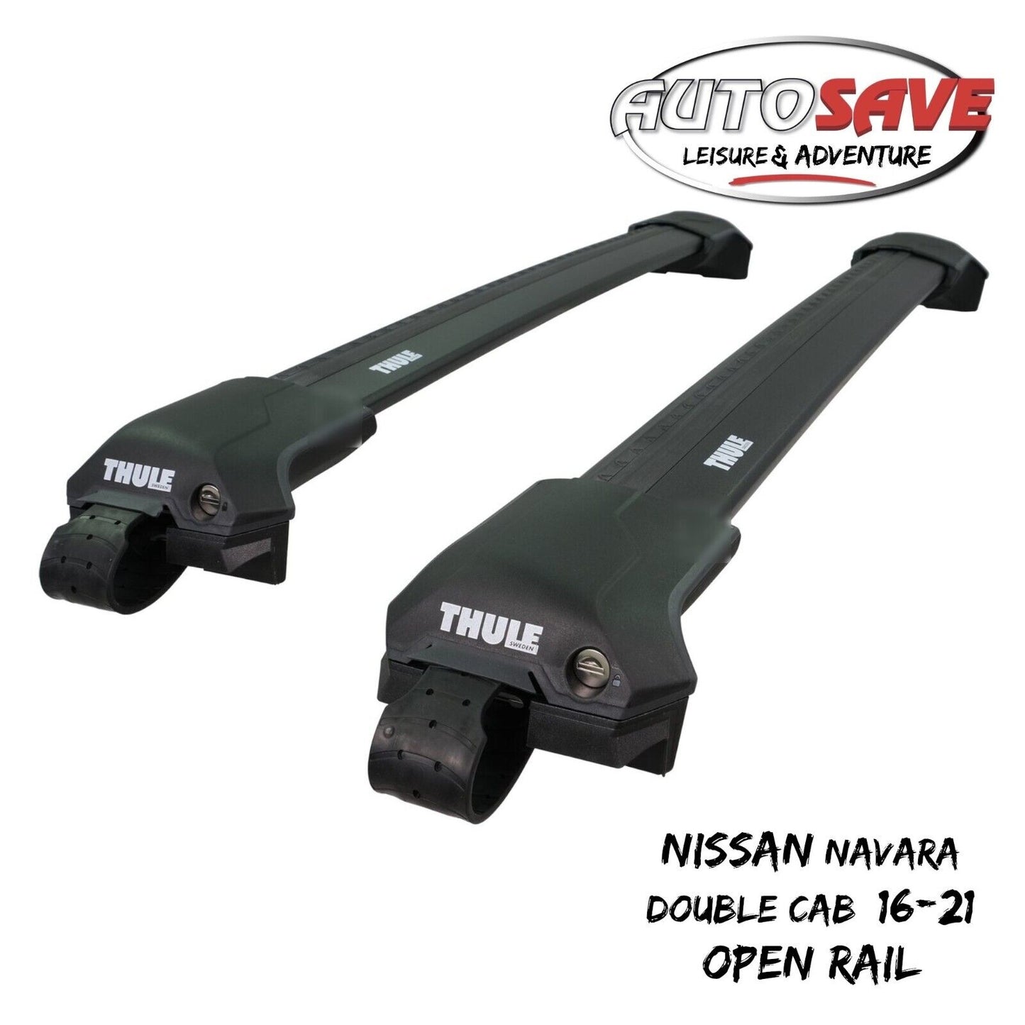 Thule WingBar Edge Black Roof Bars for Nissan Navara Dbl Cab 16-21 Open Rails