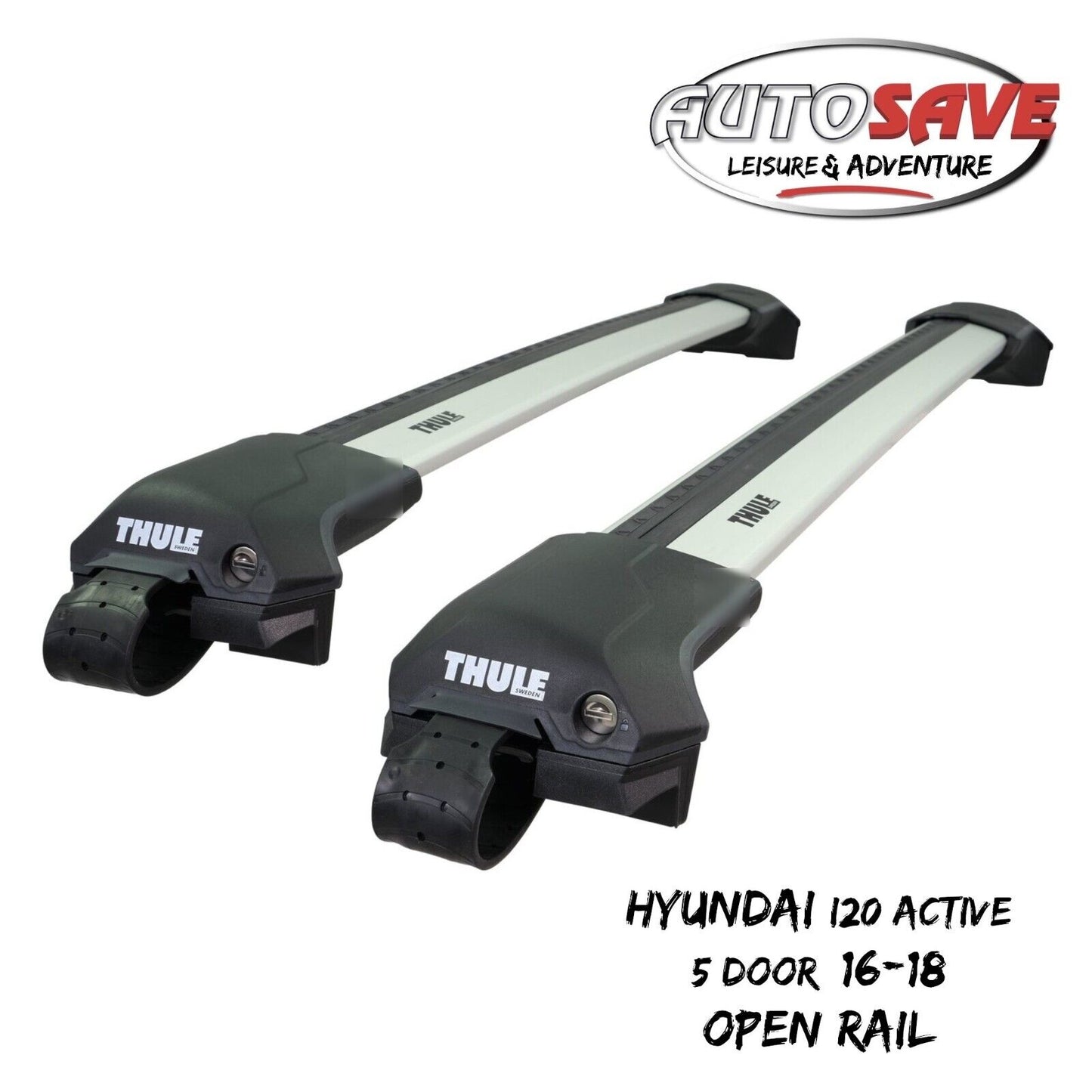 Thule WingBar Edge Silver Roof Bars Hyundai i20 Active 5 Door 16-18 Open Rails