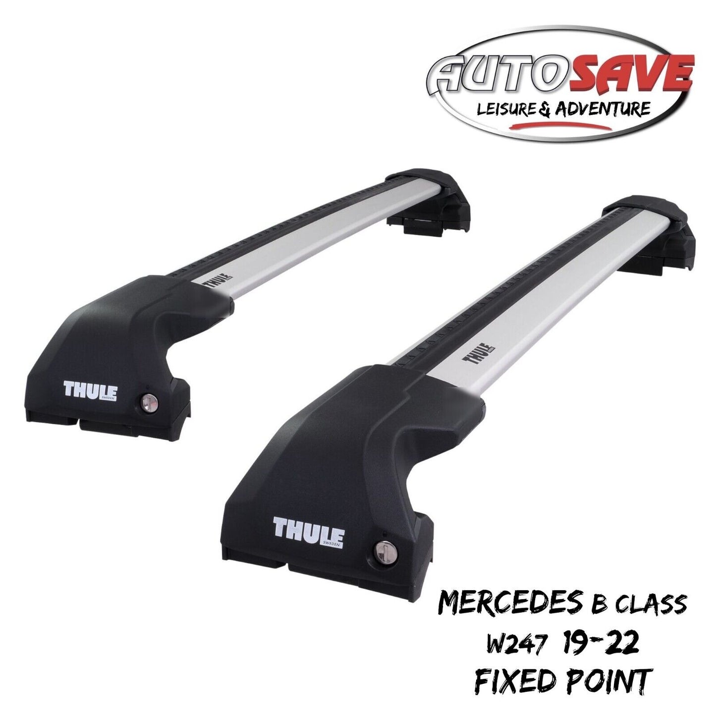 Thule WingBar Edge Silver Roof Bars fit Mercedes B Class W247 19-22 Fixed Point