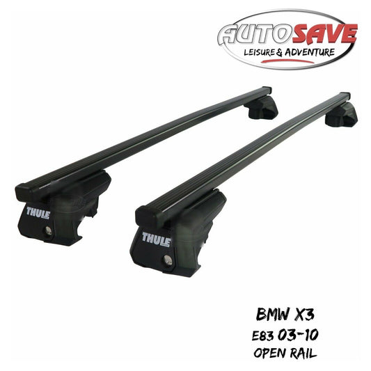 Thule Steel SquareBar Evo Roof Bars Set to fit BMW X3 E83 03-10 Open Rail Pair