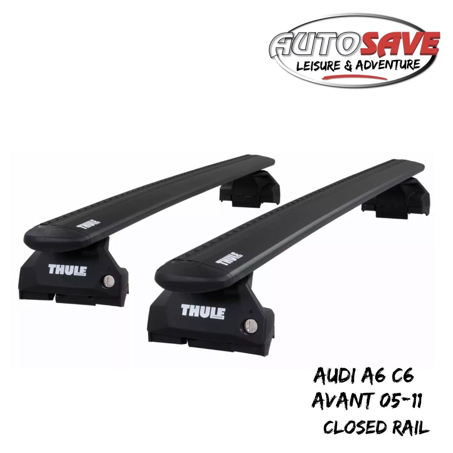 Thule Alu WingBar Evo Black Roof Bars to fit Audi A6 C6 Avant 05-11 Closed Rail