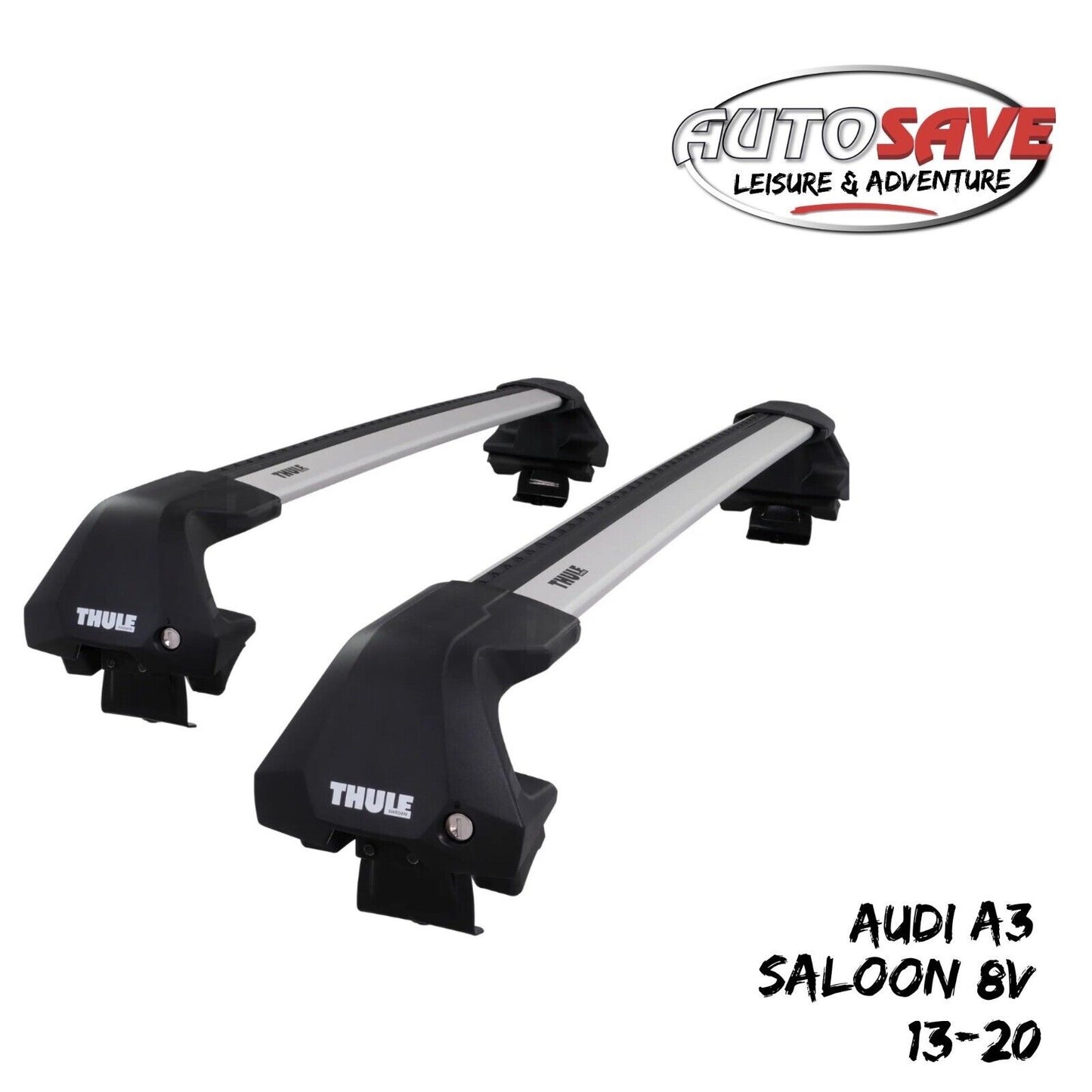 Thule WingBar Edge Silver Aluminium Roof Bars Set to fit Audi A3 Saloon 8V 13-20