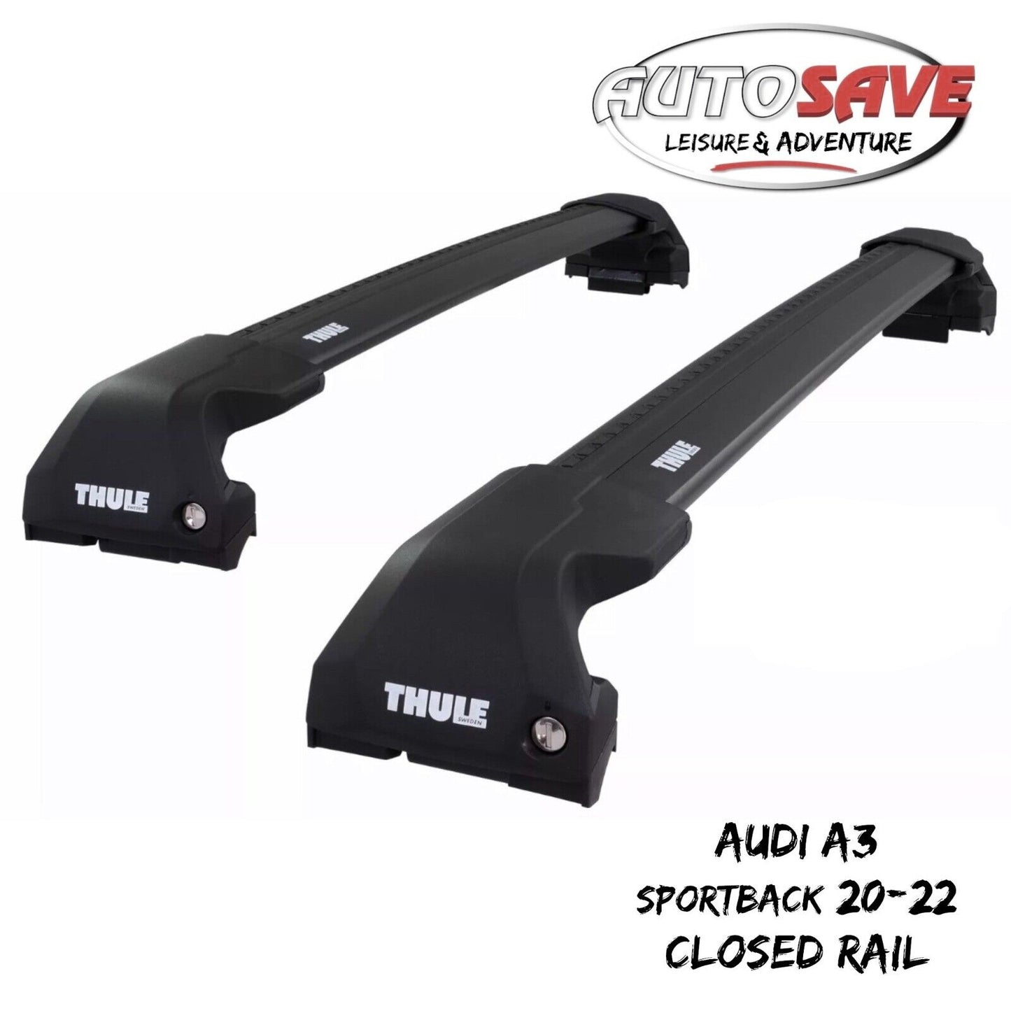 Thule WingBar Edge Black Roof Bars Set for Audi A3 Sportback 20-22 Closed Rail