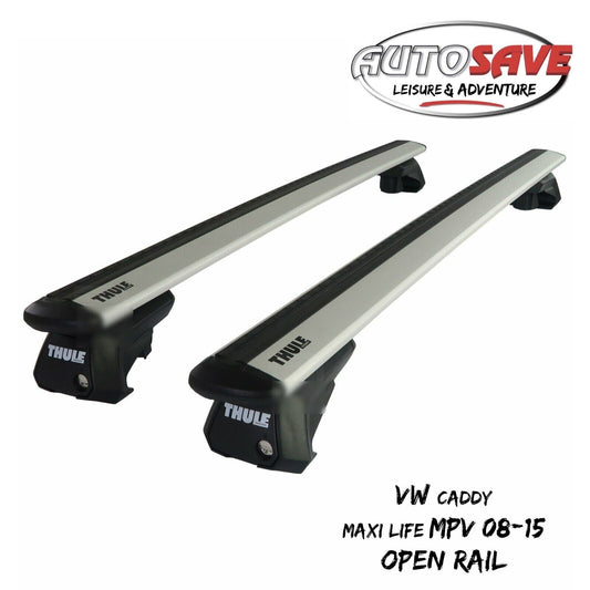 Thule WingBar Evo Silver Roof Bar Set fit VW Caddy Maxi Life MPV 08-15 Open Rail