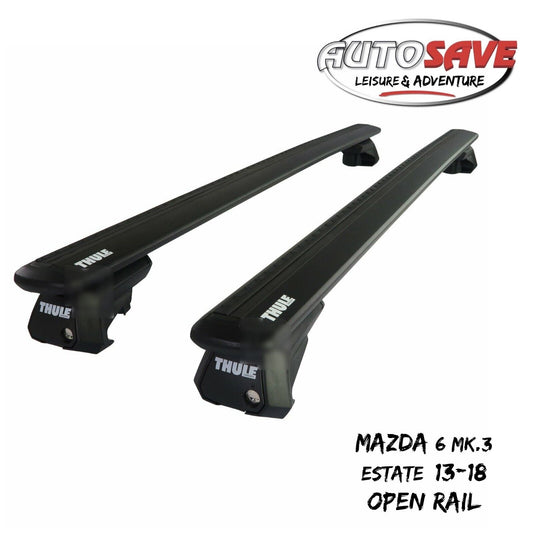Thule Alu WingBar Evo Black Roof Bars to fit Mazda 6 Mk.3 Estate 13-18 Open Rail