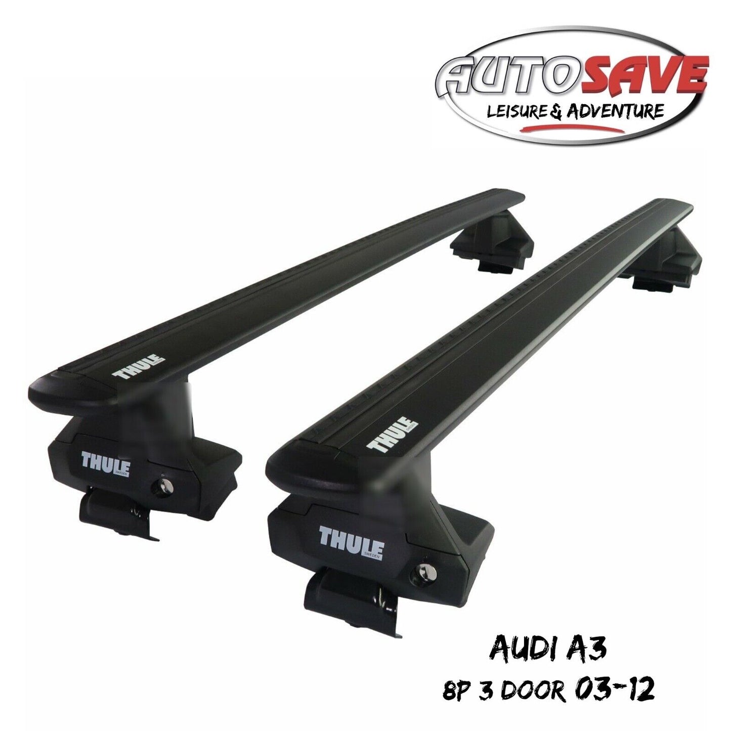 Thule Aluminium WingBar Evo Black Roof Bars Set to fit Audi A3 8P 3 Door 03-12