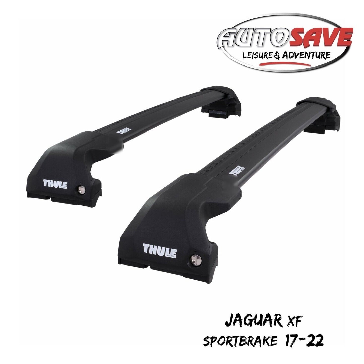 Thule WingBar Edge Black Roof Bars Set to fit Jaguar XF Sportbrake 17-22 Rails