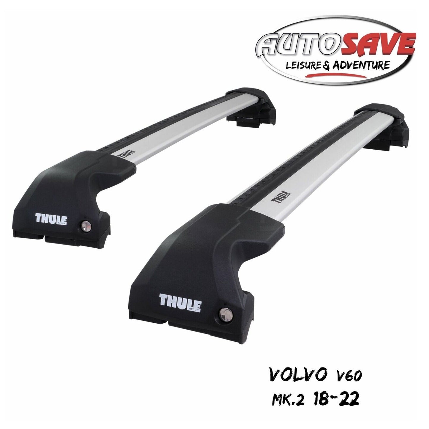Thule WingBar Edge Silver Aluminium Roof Bars Set for Volvo V60 Mk.2 18-22 Rails