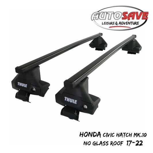 Thule Steel SquareBar Evo Roof Bars Honda Civic Mk10 (No Glass Roof) Hatch 17-22