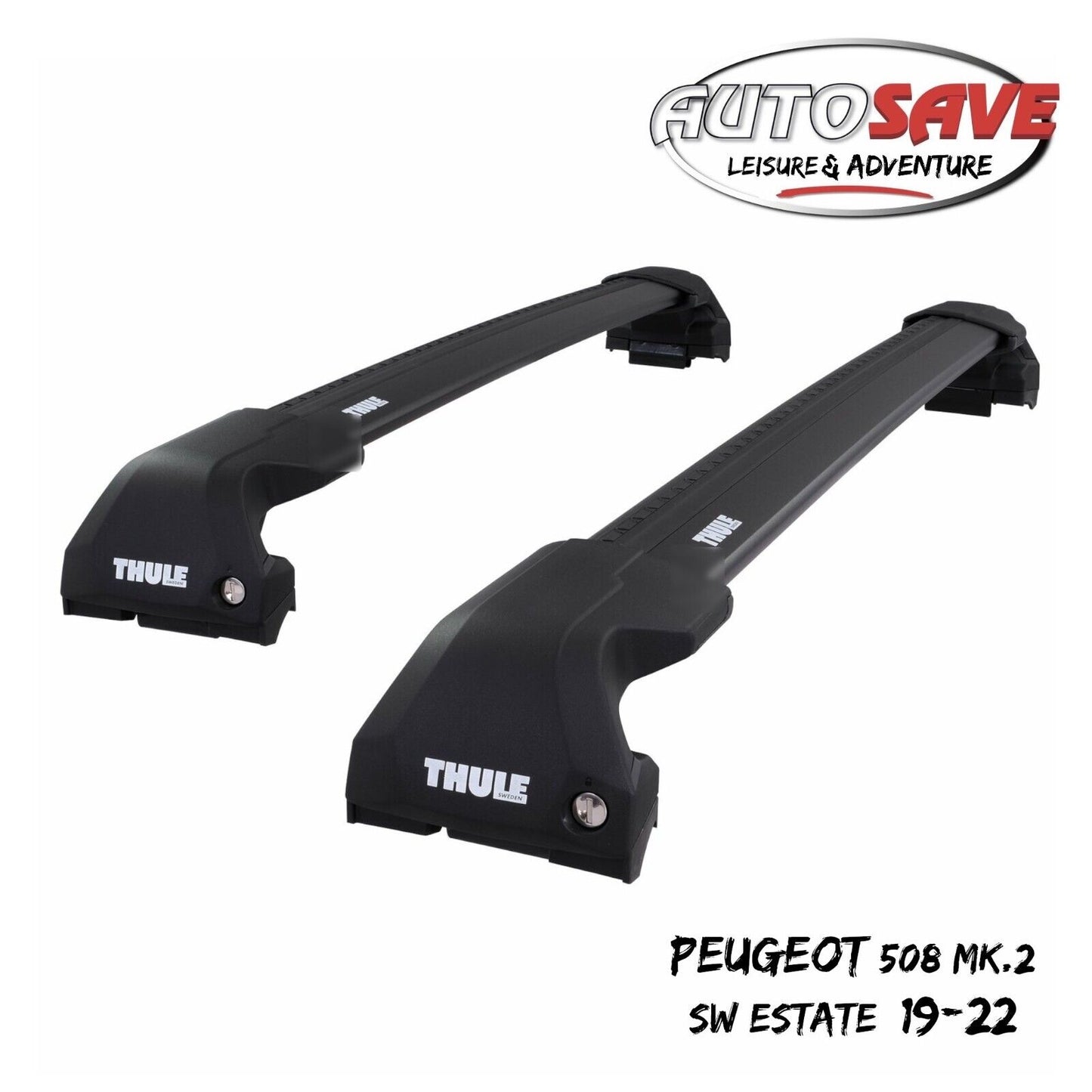 Thule WingBar Edge Black Roof Bar Set for Peugeot 508 SW Estate Mk.2 19-22 Rails