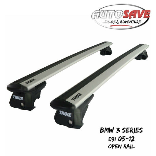 Thule WingBar Evo Silver Roof Bars fit BMW 3 Series E91 Touring 05-12 Open Rail