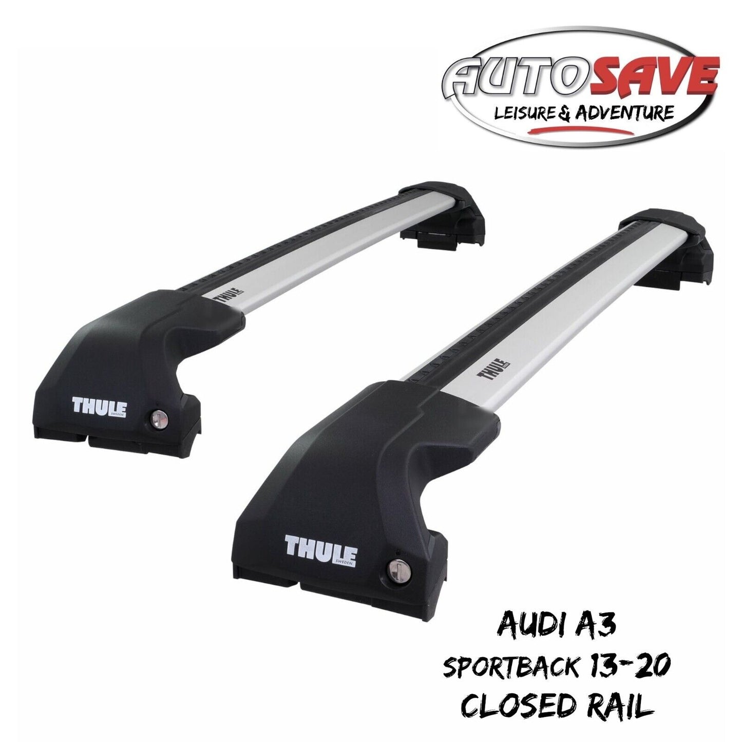 Thule WingBar Edge Silver Aluminium Roof Bars for Audi A3 Sportback 13-20 Rails