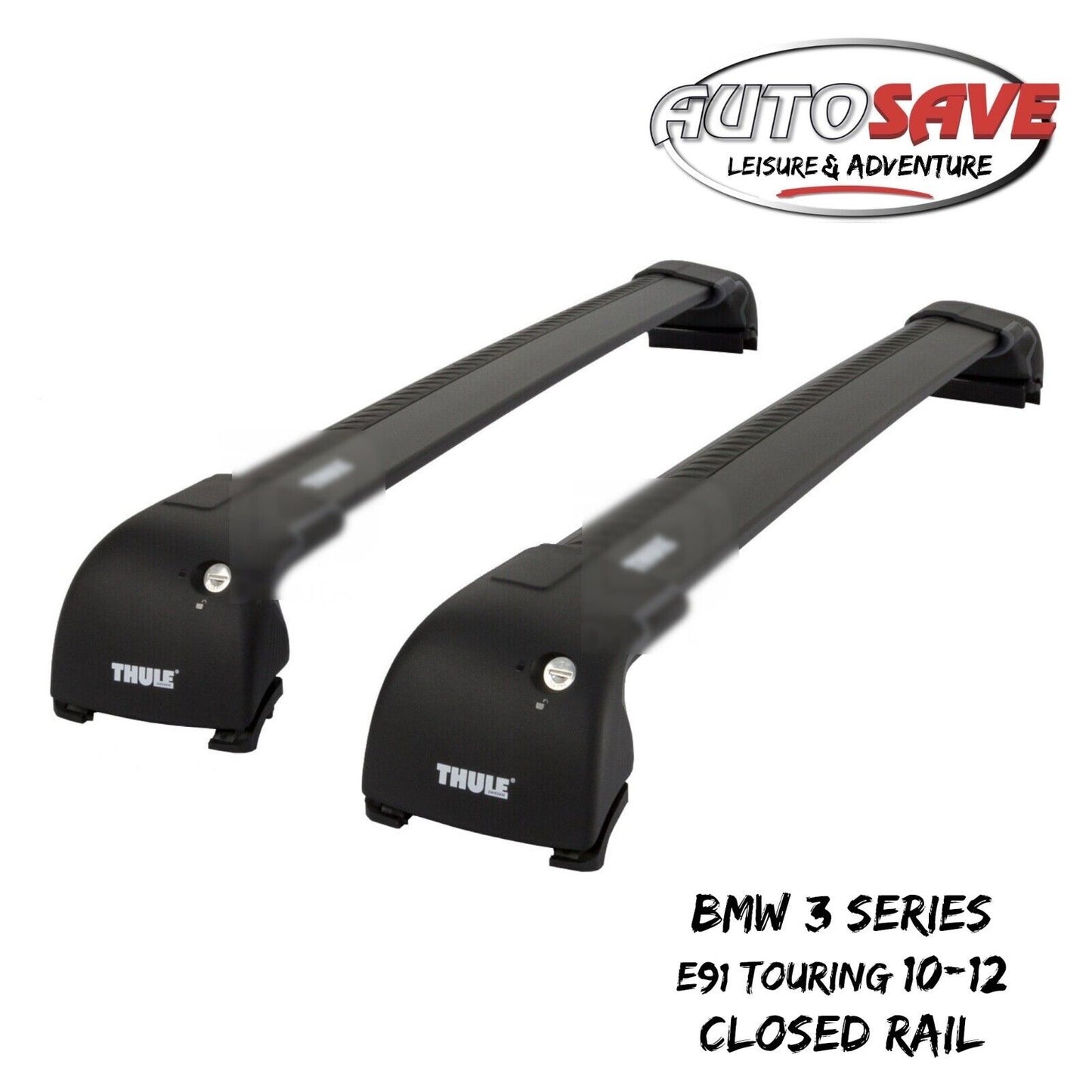 Thule WingBar Edge Black Roof Bars BMW 3 Series E91 Touring 10-12 Closed Rails