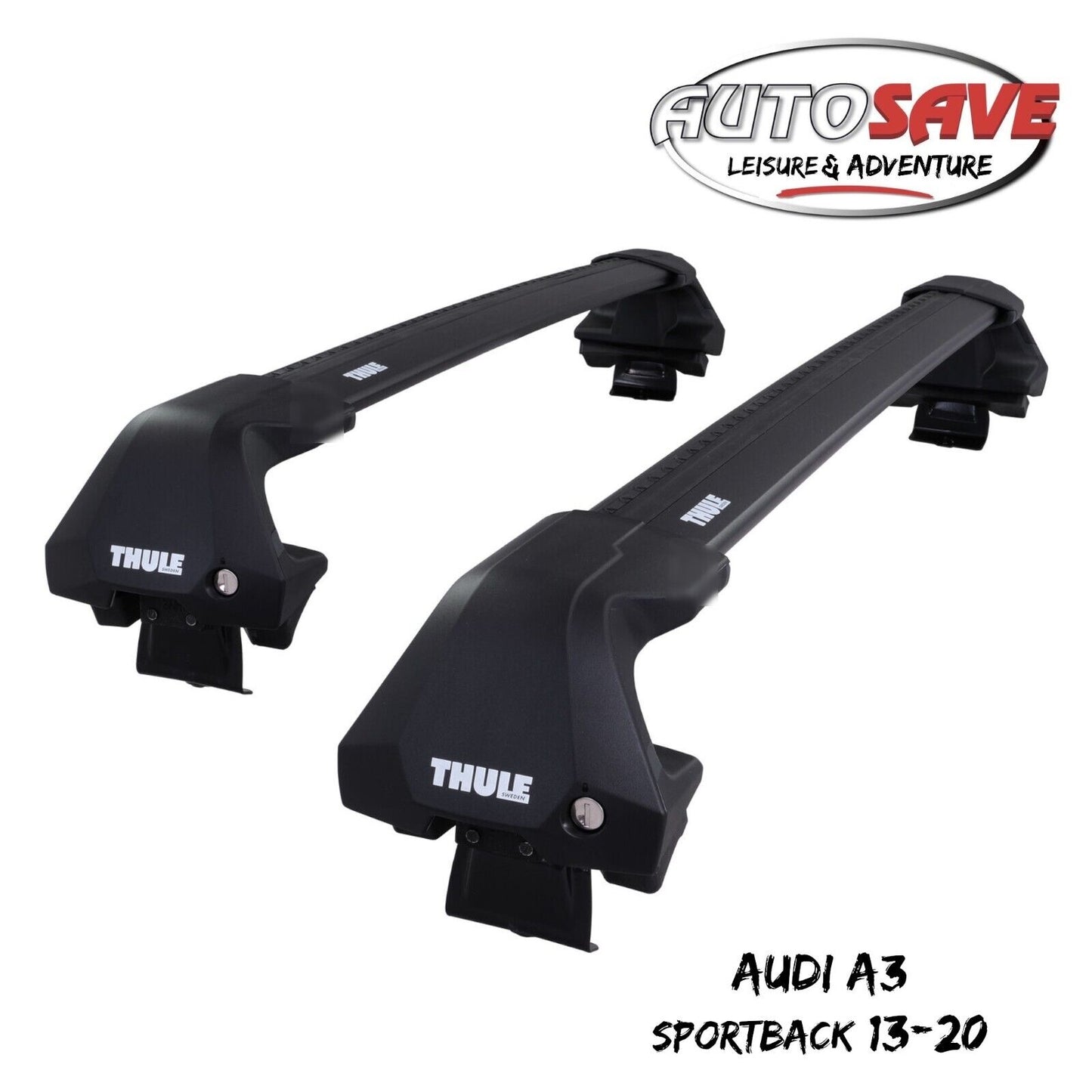 Thule WingBar Edge Black Aluminium Roof Bars Set to fit Audi A3 Sportback 13-20