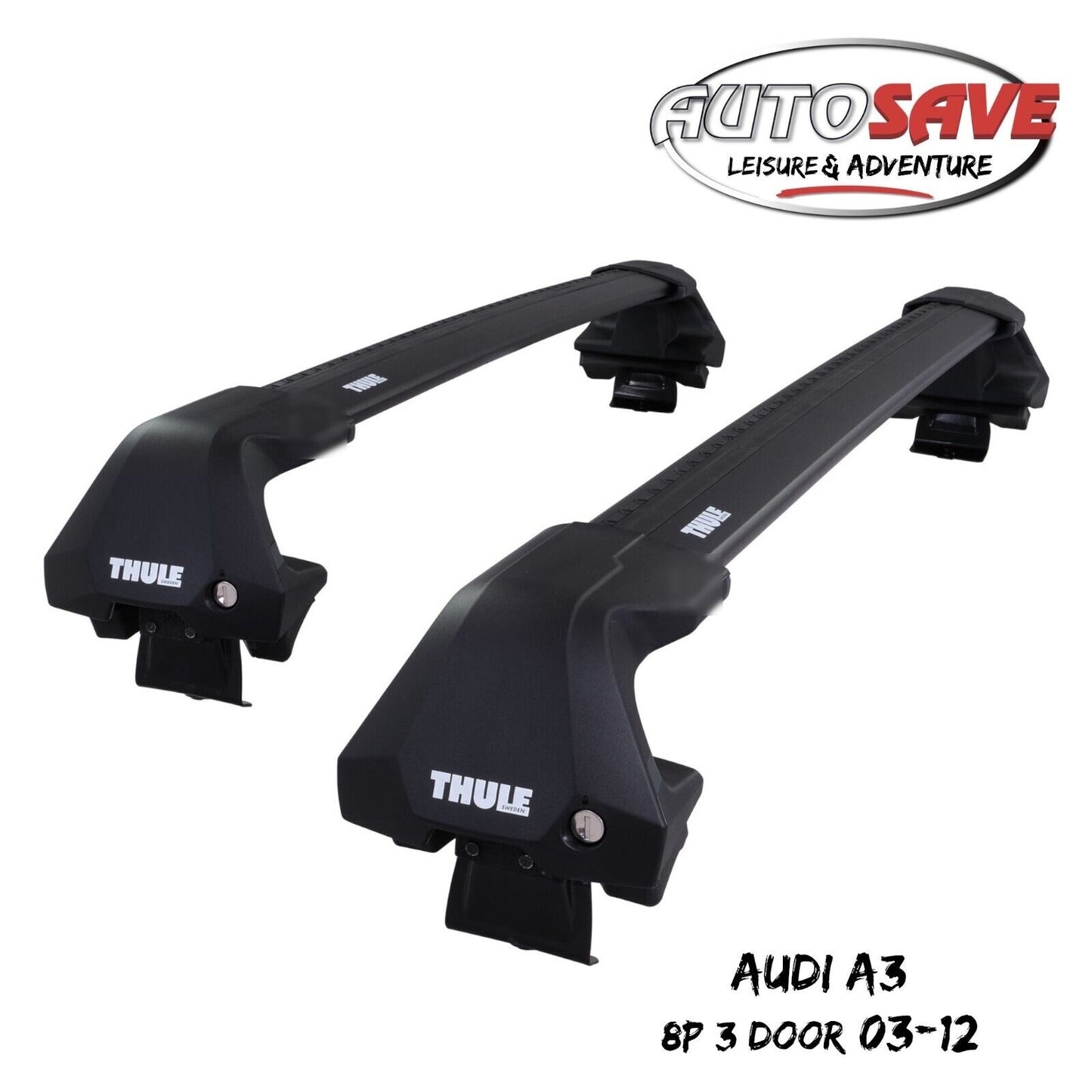 Thule WingBar Edge Black Aluminium Roof Bars Set to fit Audi A3 3 Door 8P 03-12