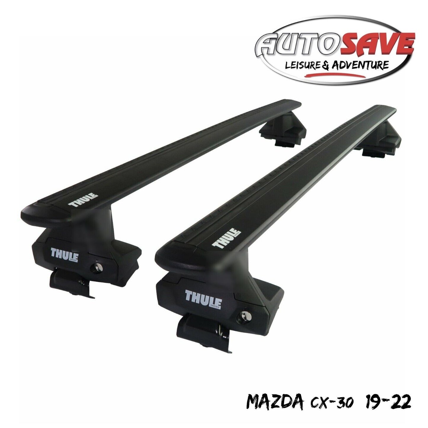 Thule Aluminum WingBar Evo Black Roof Bars Set to fit Mazda CX-30 19-22 Lockable
