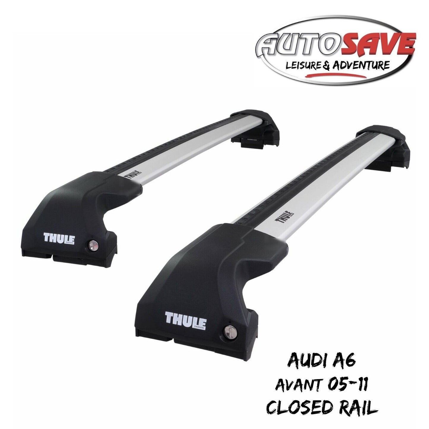 Thule WingBar Edge Silver Aluminium Roof Bars Set for Audi A6 Avant 05-11 Rails