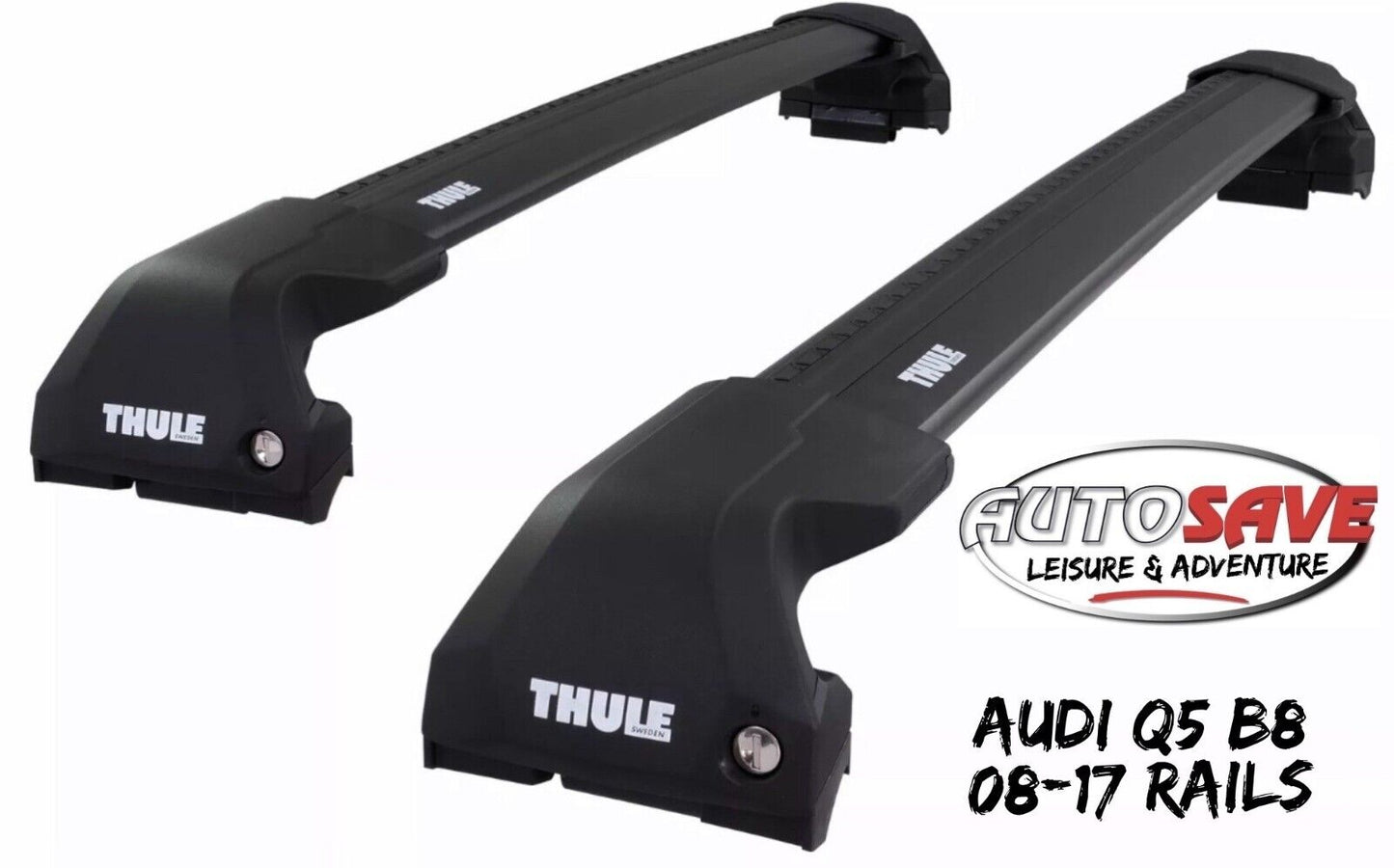 Thule WingBar Edge Black Aluminium Roof Bars Set to fit Audi Q5 B8 08-17 Rails