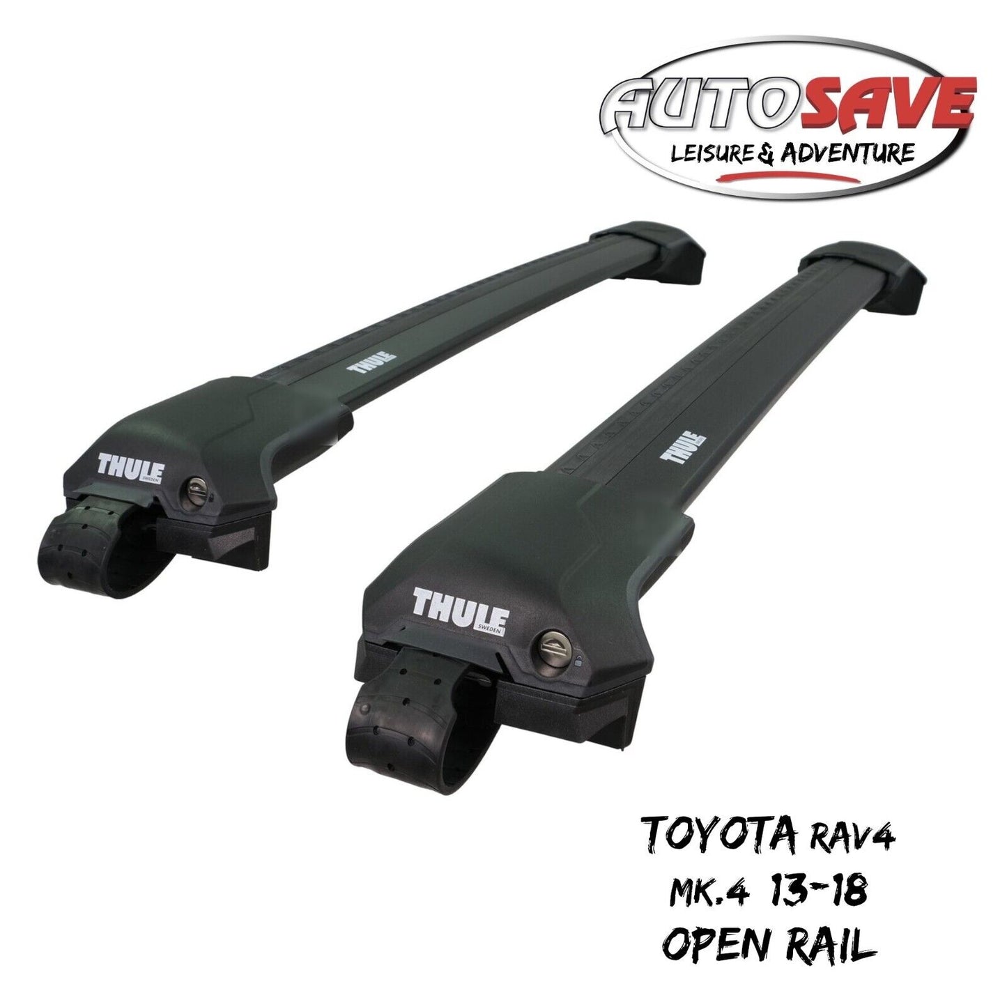 Thule WingBar Edge Black Roof Bars Set to fit Toyota RAV4 Mk.4 13-18 Open Rails
