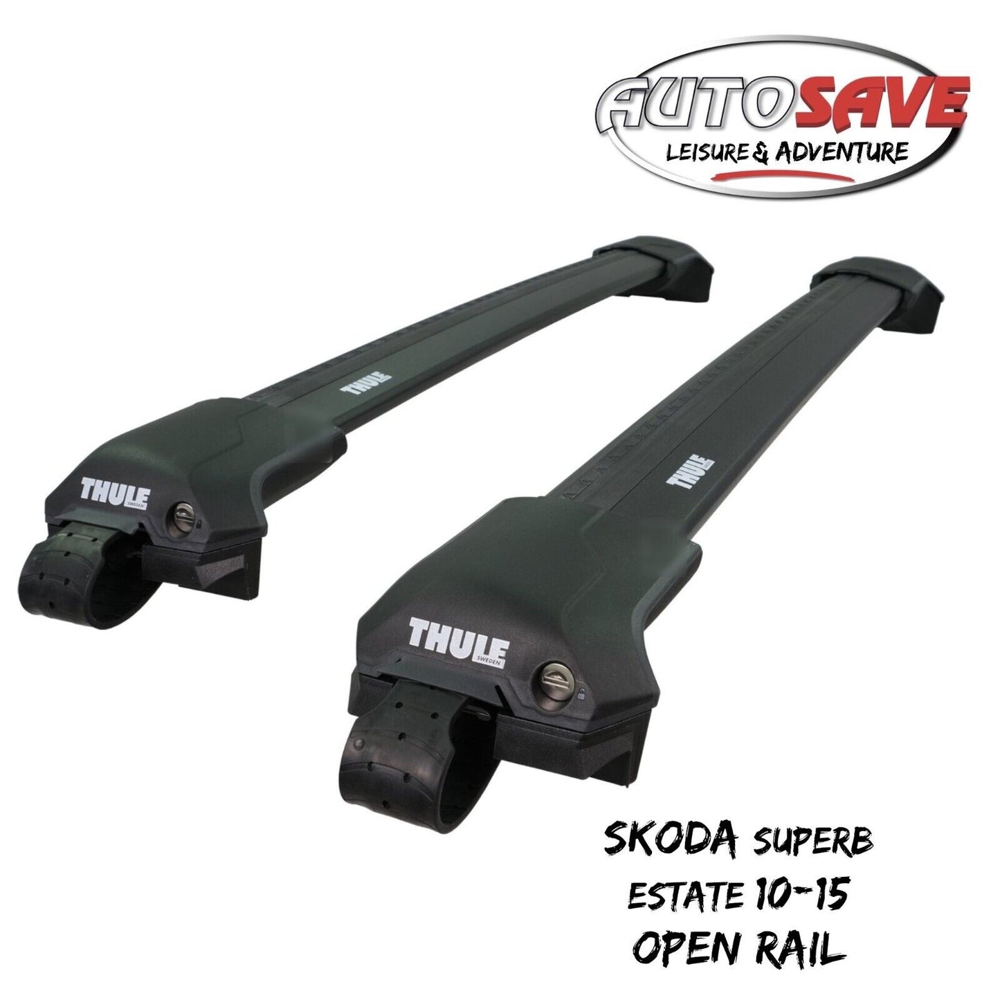 Thule WingBar Edge Black Roof Bars Skoda Superb Estate 10-15 Open Rails Aero