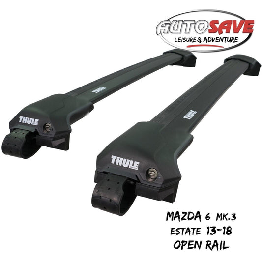 Thule WingBar Edge Black Roof Bars Mazda 6 Mk.3 Estate 13-18 Open Rails Aero