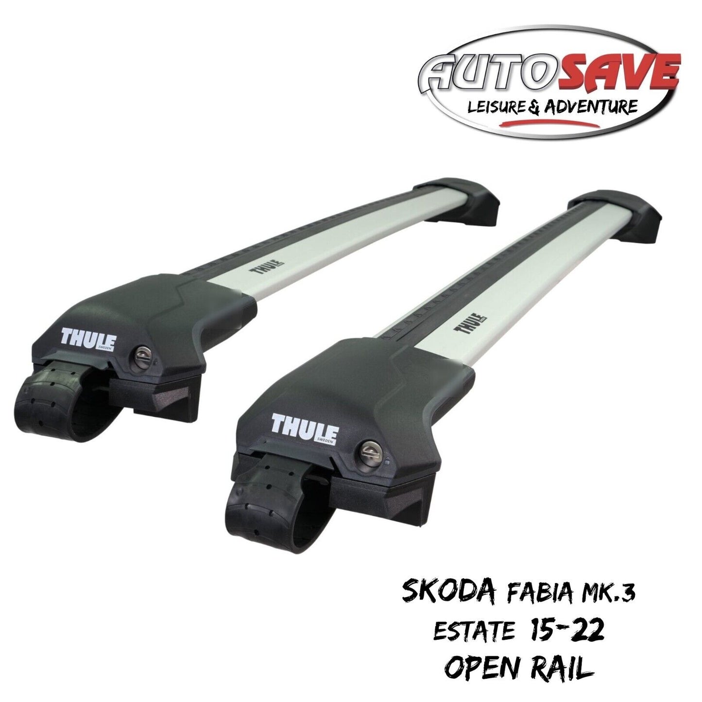 Thule WingBar Edge Silver Roof Bars Skoda Fabia Estate Mk3 15-22 Open Rails Alu