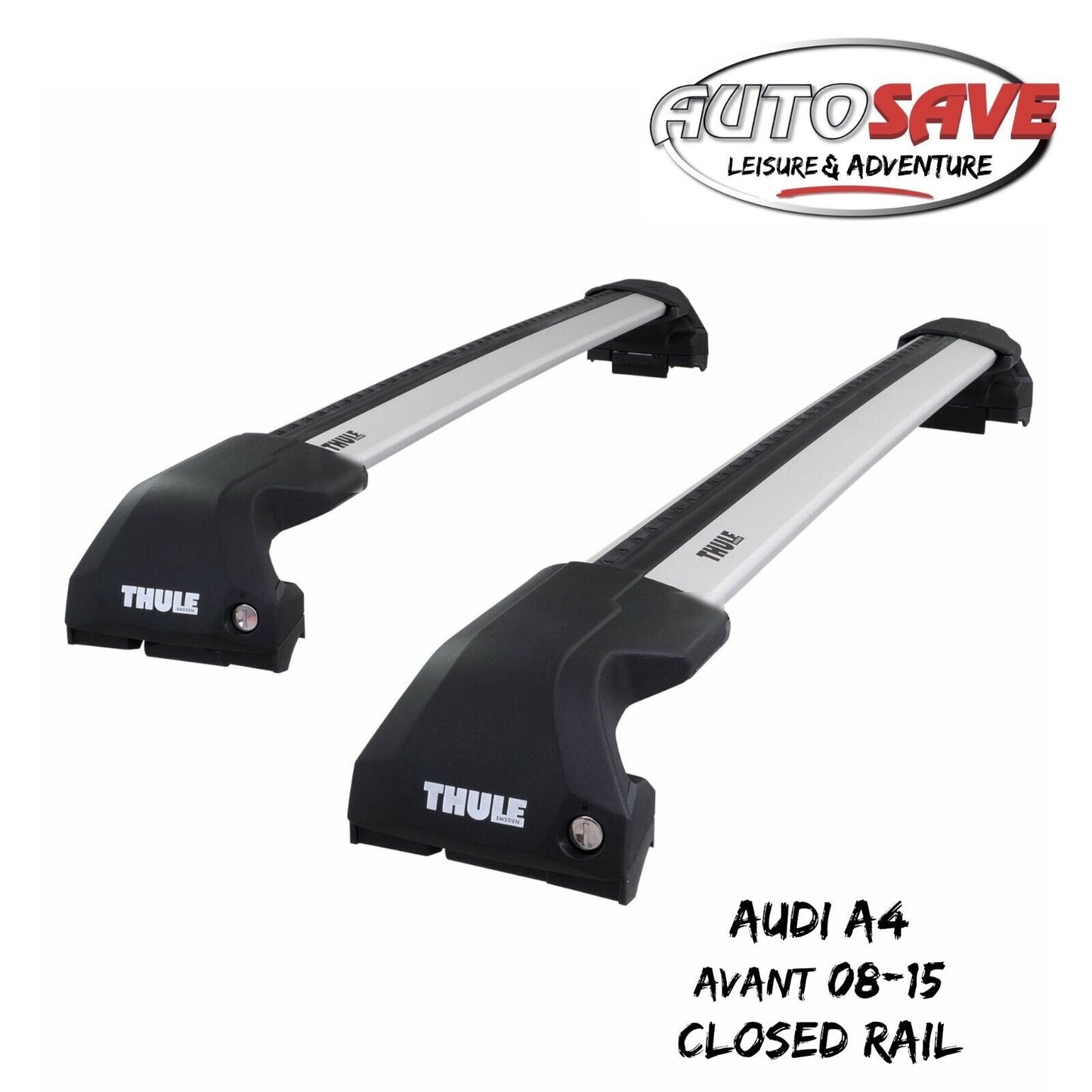 Thule WingBar Edge Silver Aluminium Roof Bars Set for Audi A4 Avant 08-15 Rails