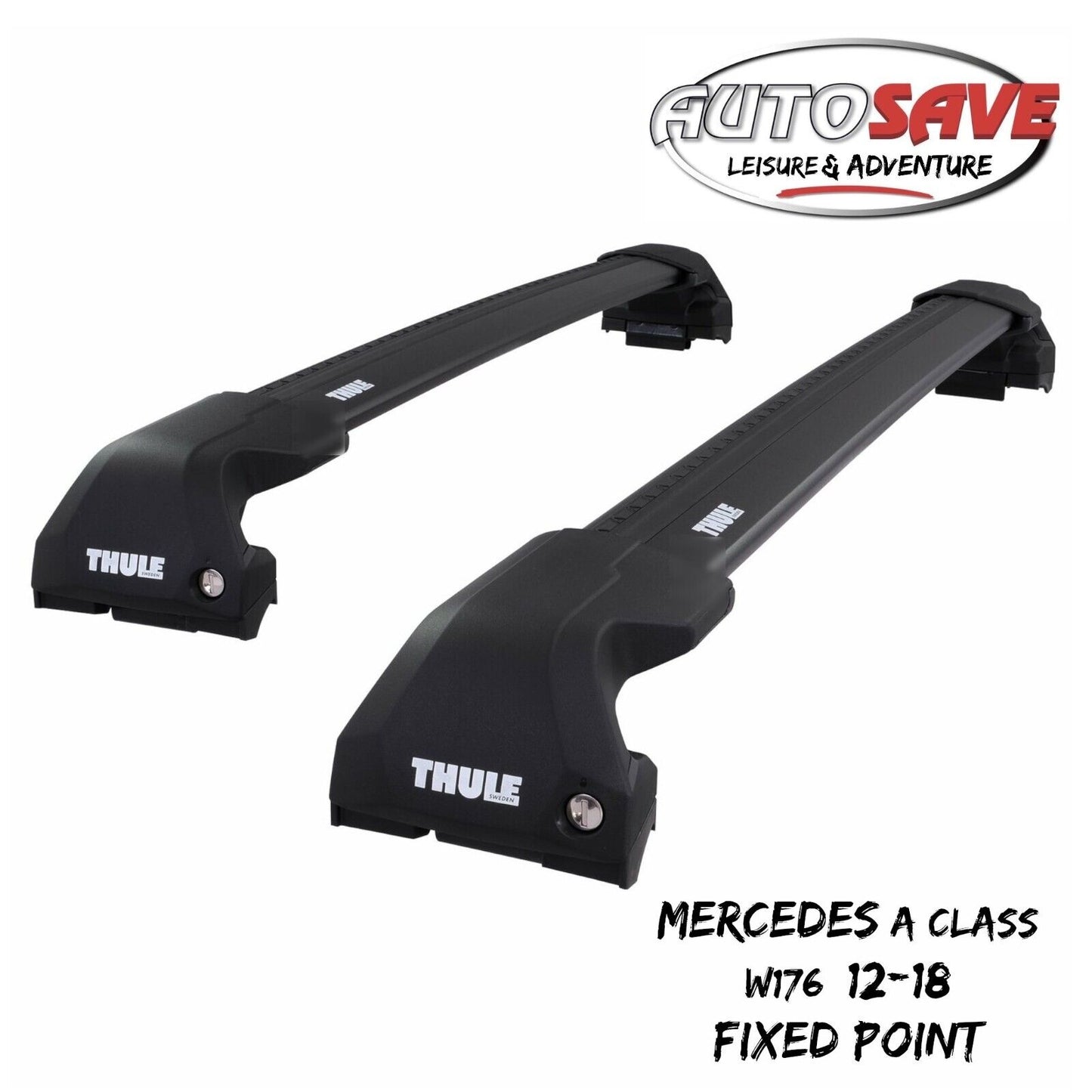 Thule WingBar Edge Black Roof Bars Set for Mercedes A Class W176 12-18 Fixpoints