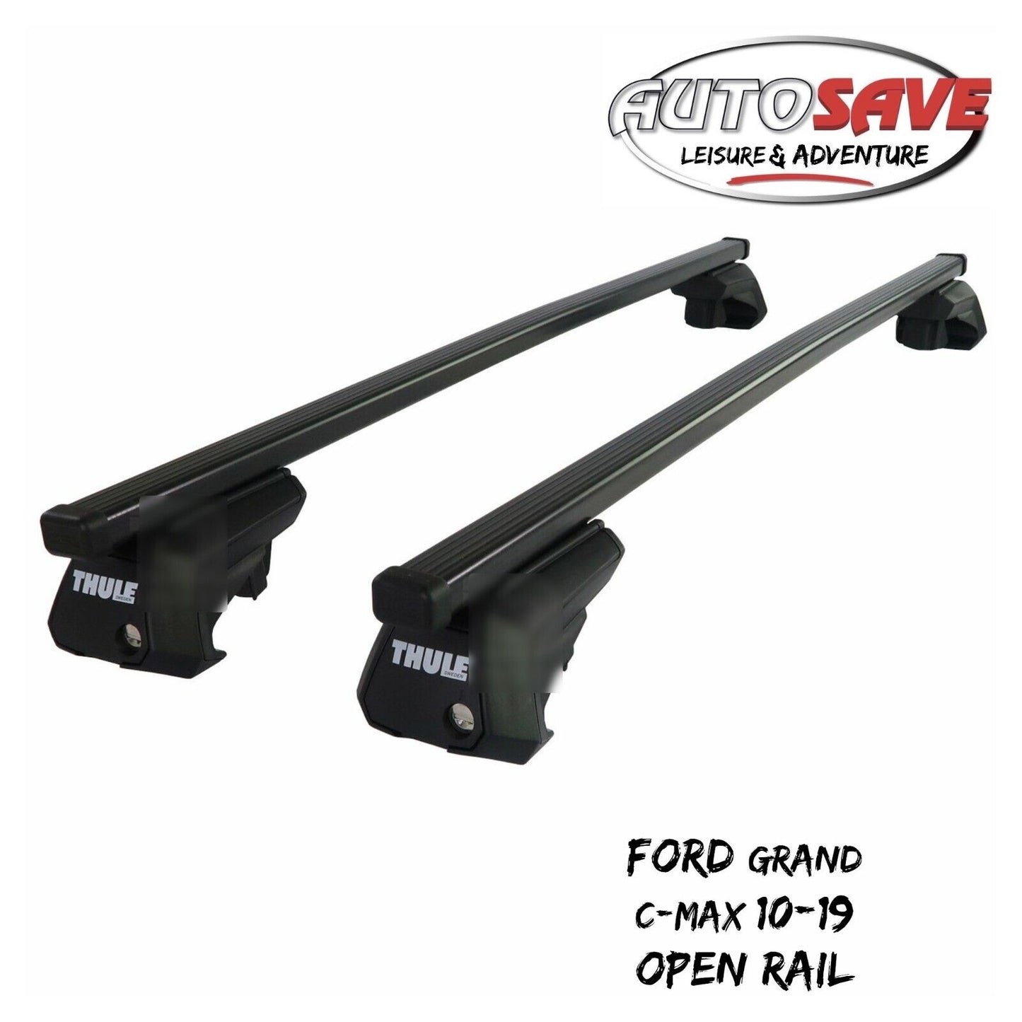 Thule Steel SquareBar Evo Roof Bars Set to fit Ford Grand C-Max 10-19 Open Rail