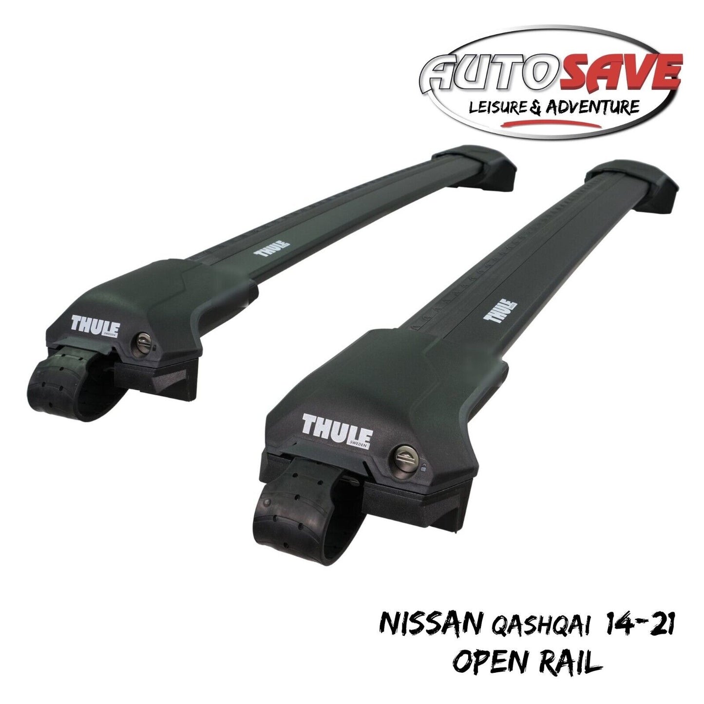 Thule WingBar Edge Black Roof Bars for Nissan Qashqai 14-21 Open Rails Alu Aero