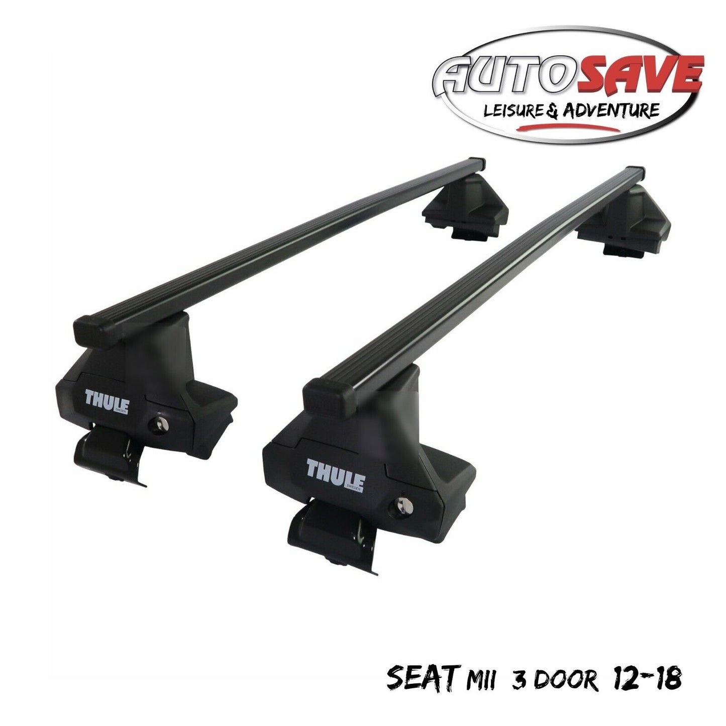 Thule Steel SquareBar Evo Roof Bars Set to fit Seat Mii 3 Door 12-18 Lockable