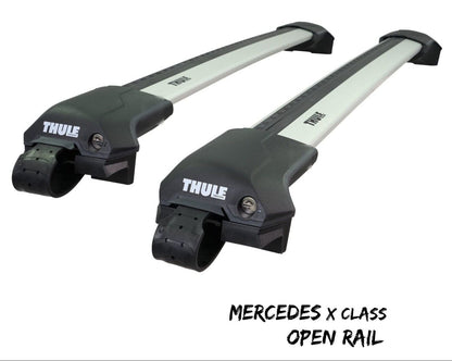 WingBar Edge (silver) Roof Bars to fit Mercedes X Class 2018-20 Raised (Open) Rails