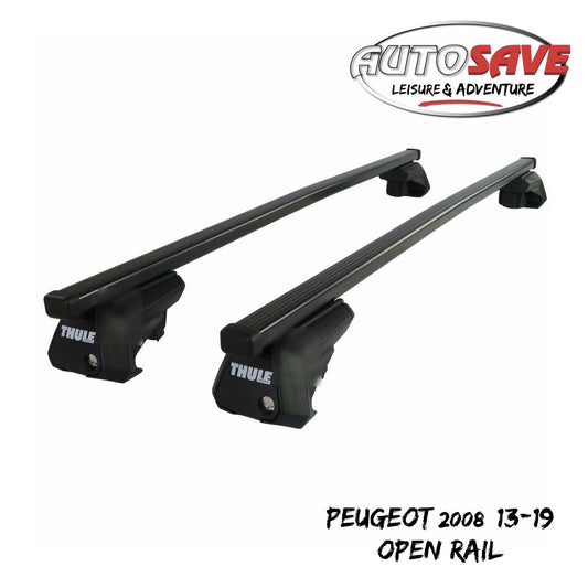Thule Steel SquareBar Evo Roof Bars Set to fit Peugeot 2008 13-19 Open Rail