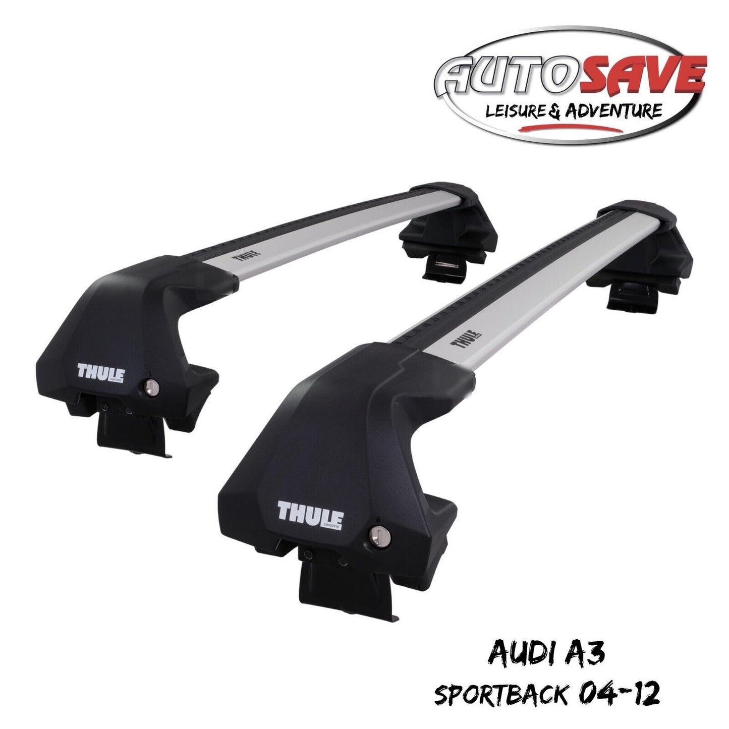 Thule WingBar Edge Silver Aluminium Roof Bars Set to fit Audi A3 Sportback 04-12