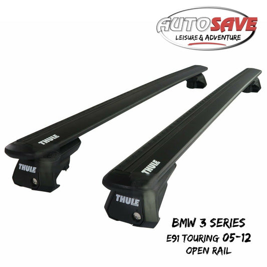 Thule WingBar Evo Black Roof Bars fit BMW 3 Series E91 Touring 05-12 Open Rail