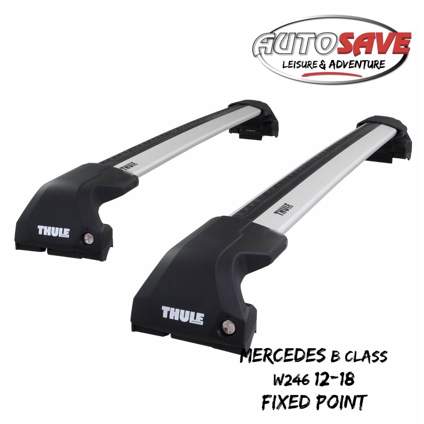 Thule WingBar Edge Silver Roof Bars Set for Mercedes B Class W246 12-18 Fixpoint