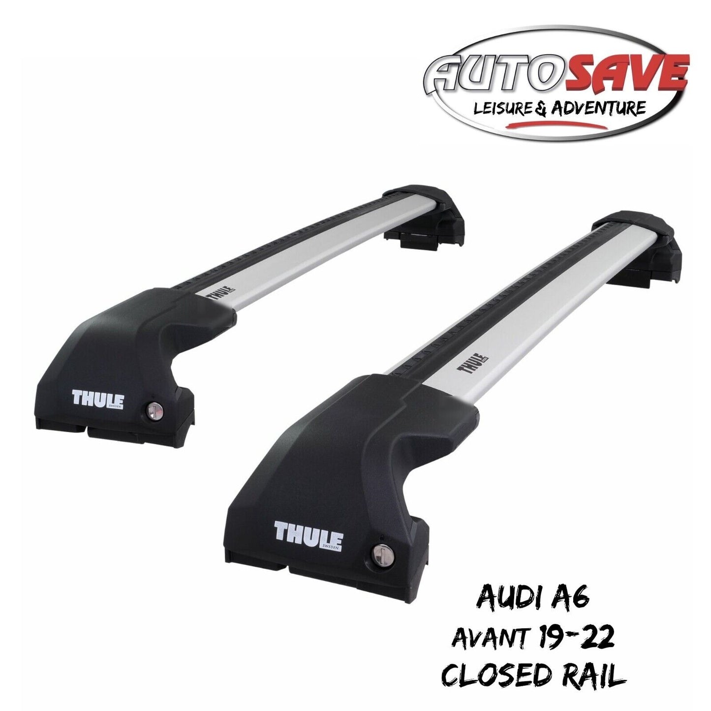 Thule WingBar Edge Silver Aluminium Roof Bars Set for Audi A6 Avant 19-22 Rails