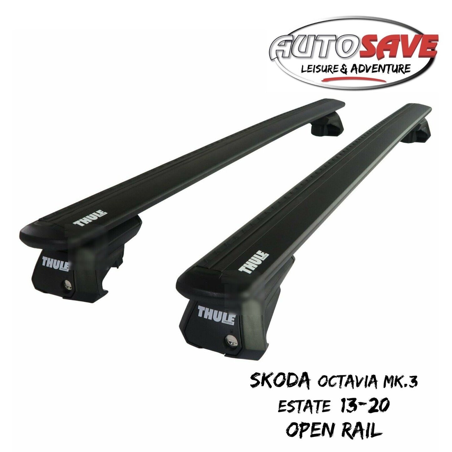 Thule WingBar Evo Black Roof Bars fit Skoda Octavia Mk.3 Estate 13-20 Open Rail