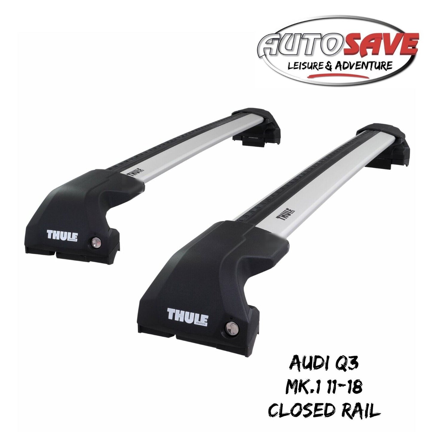 Thule WingBar Edge Silver Aluminium Roof Bars Set for Audi Q3 Mk.1 11-18 Rails