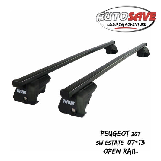 Thule Steel SquareBar Evo Roof Bars fit Peugeot 207 SW Estate 07-13 Open Rail