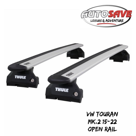 Thule Alu WingBar Evo Silver Roof Bars Set to fit VW Touran Mk.2 15-22 Open Rail