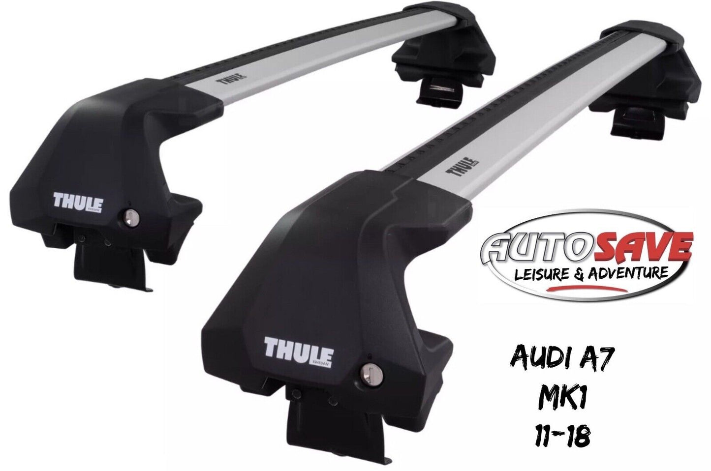 Thule WingBar Edge Silver Aluminium Roof Bars Set to fit Audi A7 Mk.1 11-18 Pair