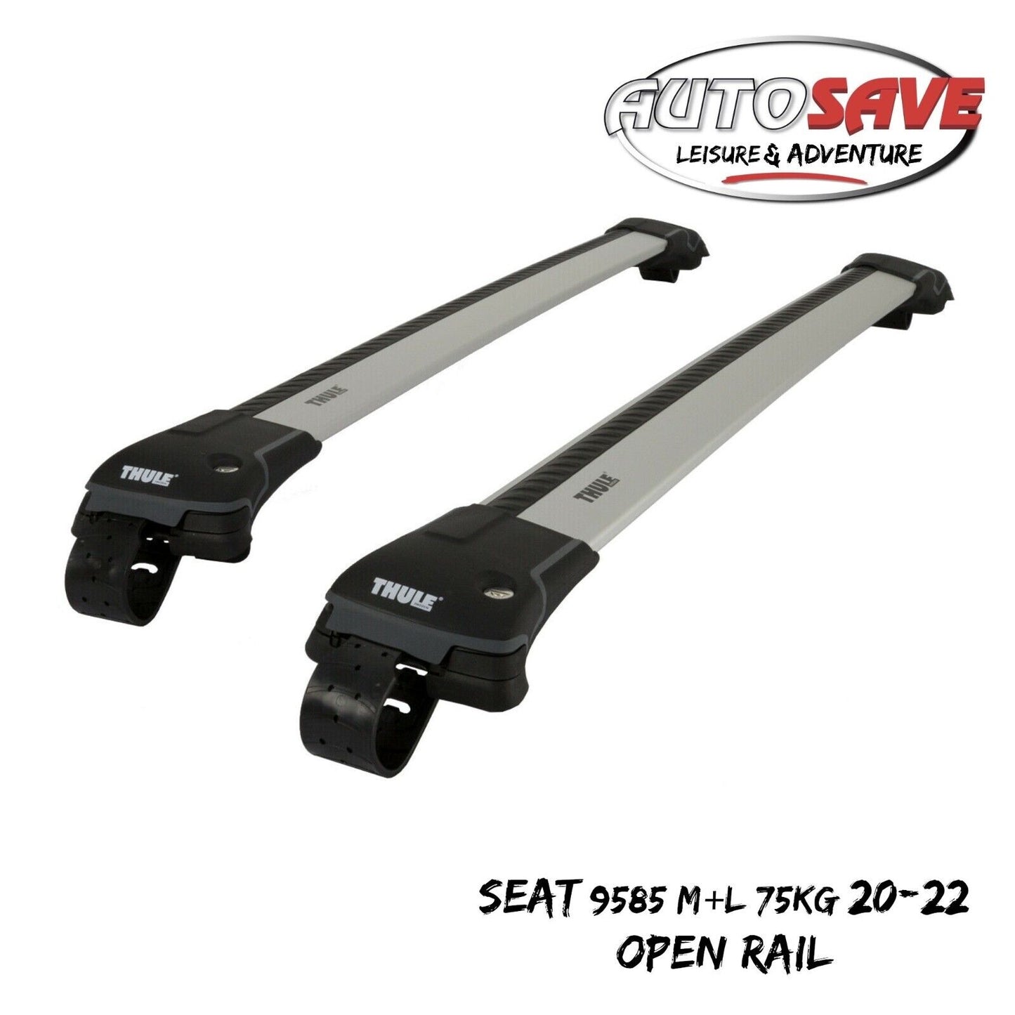 Thule 9585 M+L WingBar Edge Black Car Roof Bars 75 kg Open Rails Lockable Pair