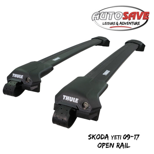 Thule WingBar Edge Black Roof Bars Skoda Yeti 09-17 Open Rails Aluminium Aero
