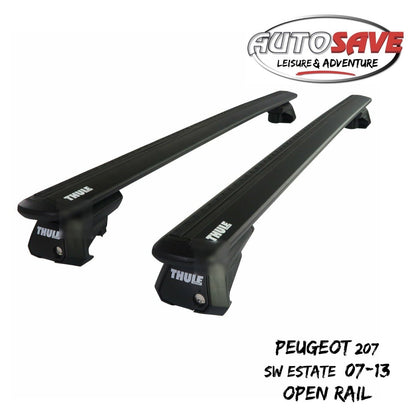 THULE - WingBar Evo Black Alu. Roof Bars to fit Peugeot 207 SW Estate (2006-12) w/ Open Rail