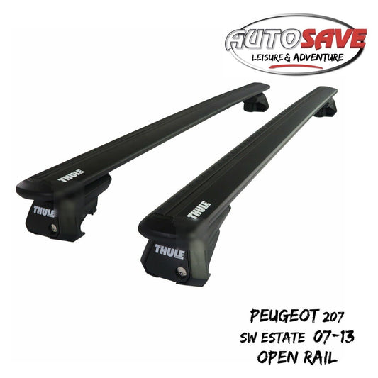 Thule Alu WingBar Evo Black Roof Bars fit Peugeot 207 SW Estate 07-13 Open Rail