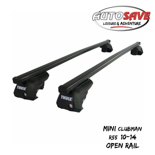 Thule Steel SquareBar Evo Roof Bars Set to fit Mini Clubman R55 10-14 Open Rail